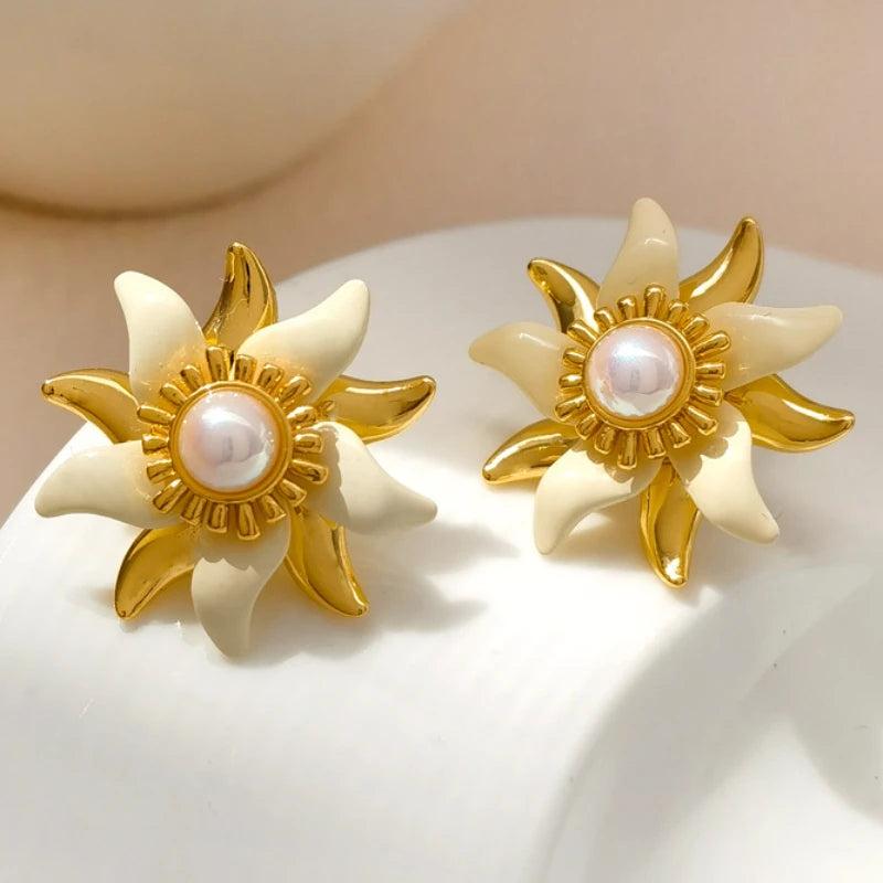 925 Silver Simulated Pearl Flower Earrings for Women
