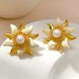 925 Silver Simulated Pearl Flower Earrings for Women
