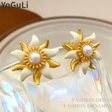 925 Silver Simulated Pearl Flower Earrings for Women