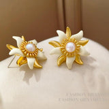 925 Silver Simulated Pearl Flower Earrings for Women