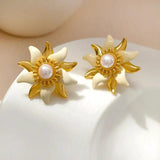 925 Silver Simulated Pearl Flower Earrings for Women