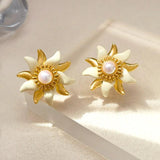 925 Silver Simulated Pearl Flower Earrings for Women