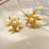 925 Silver Simulated Pearl Flower Earrings for Women