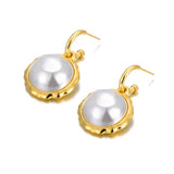 Vintage Stainless Steel Pearl Stud Earrings PVD Plated Jewelry E23142
