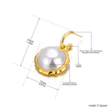 Vintage Stainless Steel Pearl Stud Earrings PVD Plated Jewelry E23142