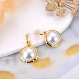 Vintage Stainless Steel Pearl Stud Earrings PVD Plated Jewelry E23142