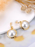 Vintage Stainless Steel Pearl Stud Earrings PVD Plated Jewelry E23142