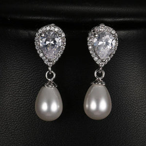Korea Round Pearl Stud Earrings with Zirconia Women Wedding Earings Studs