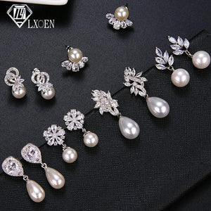 Korea Round Pearl Stud Earrings with Zirconia Women Wedding Earings Studs