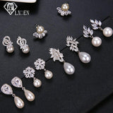 Korea Round Pearl Stud Earrings with Zirconia Women Wedding Earings Studs