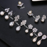 Korea Round Pearl Stud Earrings with Zirconia Women Wedding Earings Studs