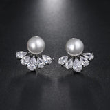 Korea Round Pearl Stud Earrings with Zirconia Women Wedding Earings Studs