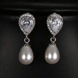 Korea Round Pearl Stud Earrings with Zirconia Women Wedding Earings Studs