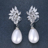 Korea Round Pearl Stud Earrings with Zirconia Women Wedding Earings Studs