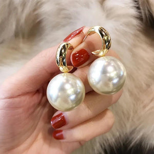 Korean Oversized Pearl Drop Earrings Bohemian Golden Round Big Ear