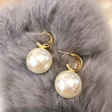 Korean Oversized Pearl Drop Earrings Bohemian Golden Round Big Ear