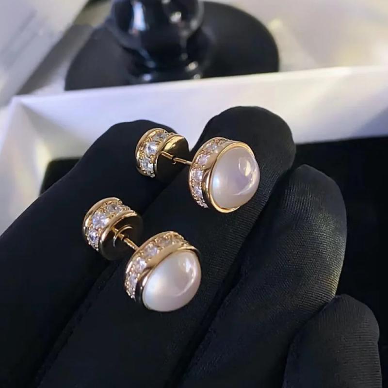 Vintage Pearl Stud Earrings Zircon Women's Jewelry