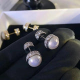 Vintage Pearl Stud Earrings Zircon Women's Jewelry