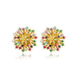 Rainbow Flower Pearl Purple Heart Stud Earrings For Women AAA CZ Zircon Gift