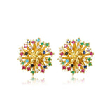 Rainbow Flower Pearl Purple Heart Stud Earrings For Women AAA CZ Zircon Gift