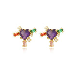 Rainbow Flower Pearl Purple Heart Stud Earrings For Women AAA CZ Zircon Gift