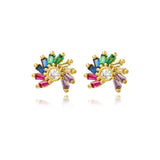 Rainbow Flower Pearl Purple Heart Stud Earrings For Women AAA CZ Zircon Gift