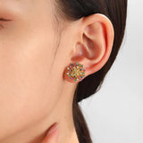 Rainbow Flower Pearl Purple Heart Stud Earrings For Women AAA CZ Zircon Gift