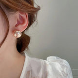 Vintage Silver Needle Pearl Stud Earrings for Women