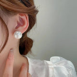 Vintage Silver Needle Pearl Stud Earrings for Women