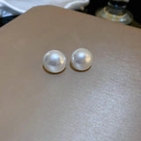Vintage Silver Needle Pearl Stud Earrings for Women