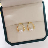 14K Plated Natural Pearl Drop Stud Earrings