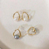 14K Plated Natural Pearl Drop Stud Earrings