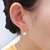 14K Plated Natural Pearl Drop Stud Earrings