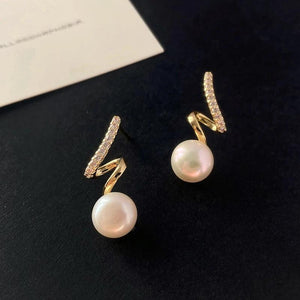 Korea Jewelry Zircon Spiral Pearl Pendant Earrings