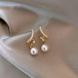 Korea Jewelry Zircon Spiral Pearl Pendant Earrings