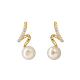 Korea Jewelry Zircon Spiral Pearl Pendant Earrings