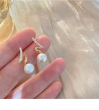 Korea Jewelry Zircon Spiral Pearl Pendant Earrings