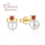 S925 Silver Pearl Red Zircon Stud Earrings Wedding Jewelry