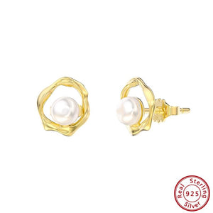 14K Ear Stud Silver Pearl Earrings for Women Fine Jewelry