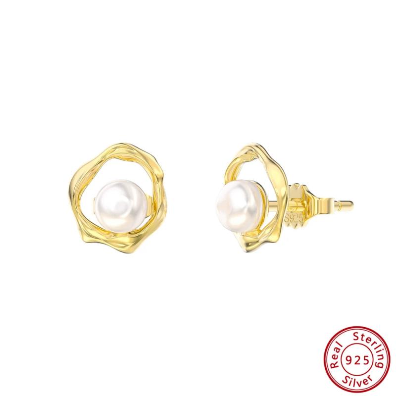14K Ear Stud Silver Pearl Earrings for Women Fine Jewelry