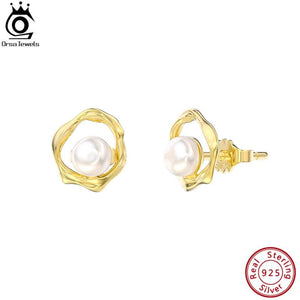 14K Ear Stud Silver Pearl Earrings for Women Fine Jewelry