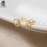 14K Ear Stud Silver Pearl Earrings for Women Fine Jewelry