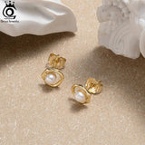 14K Ear Stud Silver Pearl Earrings for Women Fine Jewelry