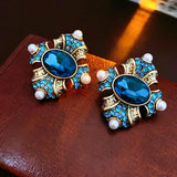 Baroque Style Geometric Pearl Stud Earrings Oval Brown Crystal Earrings