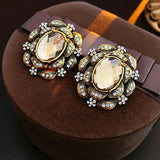 Baroque Style Geometric Pearl Stud Earrings Oval Brown Crystal Earrings