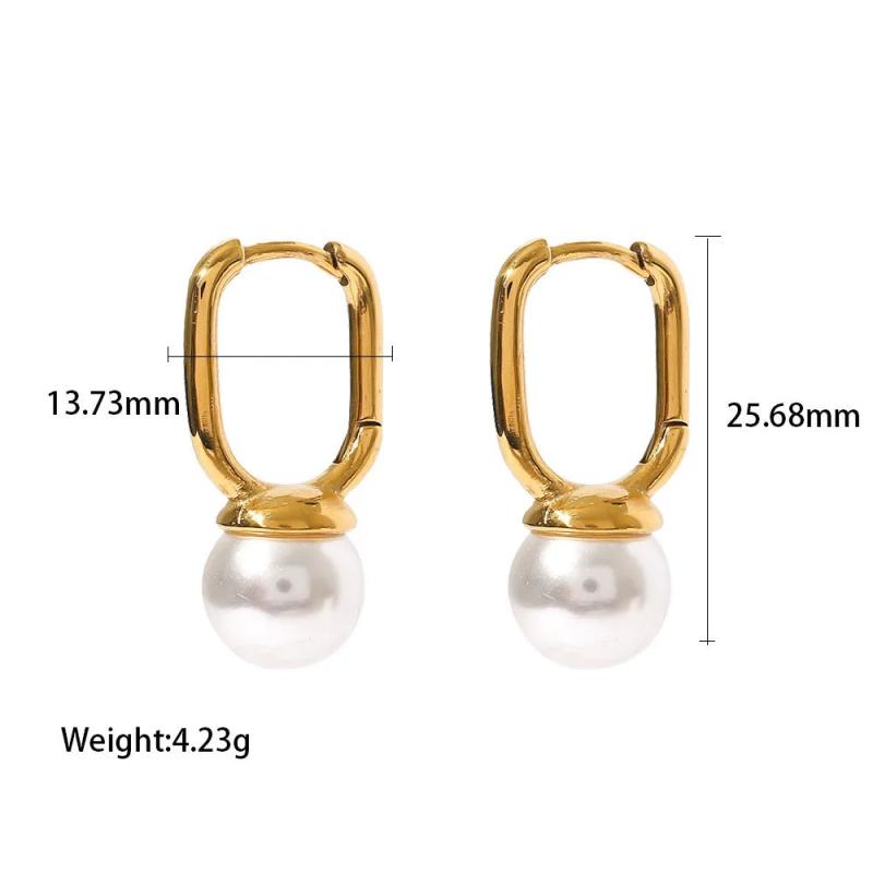 18K Plated Steel Pearl Drop Earrings