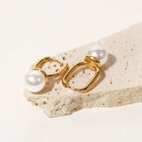 18K Plated Steel Pearl Drop Earrings