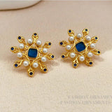 Vintage Simulated Pearl Flower Earring 925 Silver Needle for Women