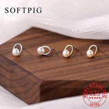 925 Silver Pearl Oval Stud Earrings Geometric Jewelry Minimalist Accessory