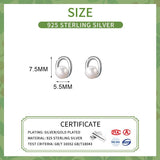 925 Silver Pearl Oval Stud Earrings Geometric Jewelry Minimalist Accessory